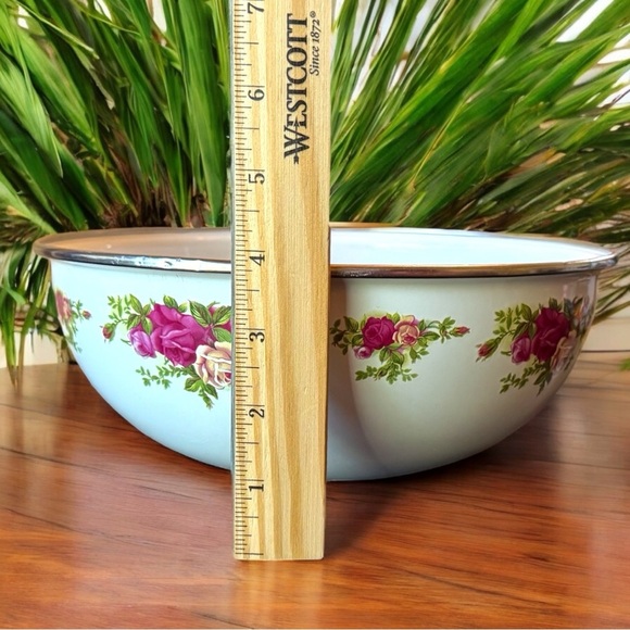 VINTAGE Royal Albert Old Country Roses Enamel Mixing Bowl 1962 Large Floral Bowl - Picture 11 of 12